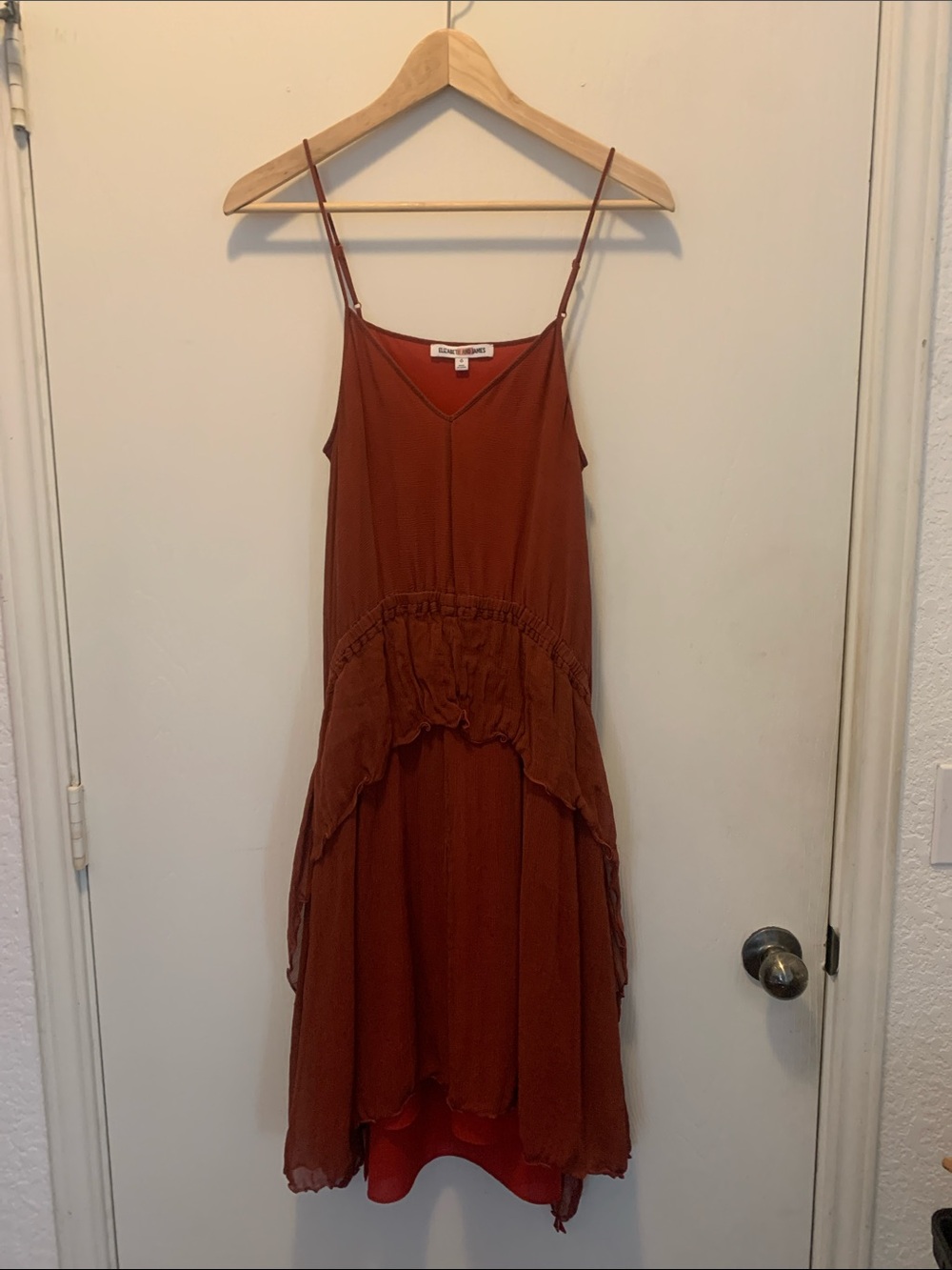 Elizabeth and James Rust Brown Asymmetrical Slip Dress